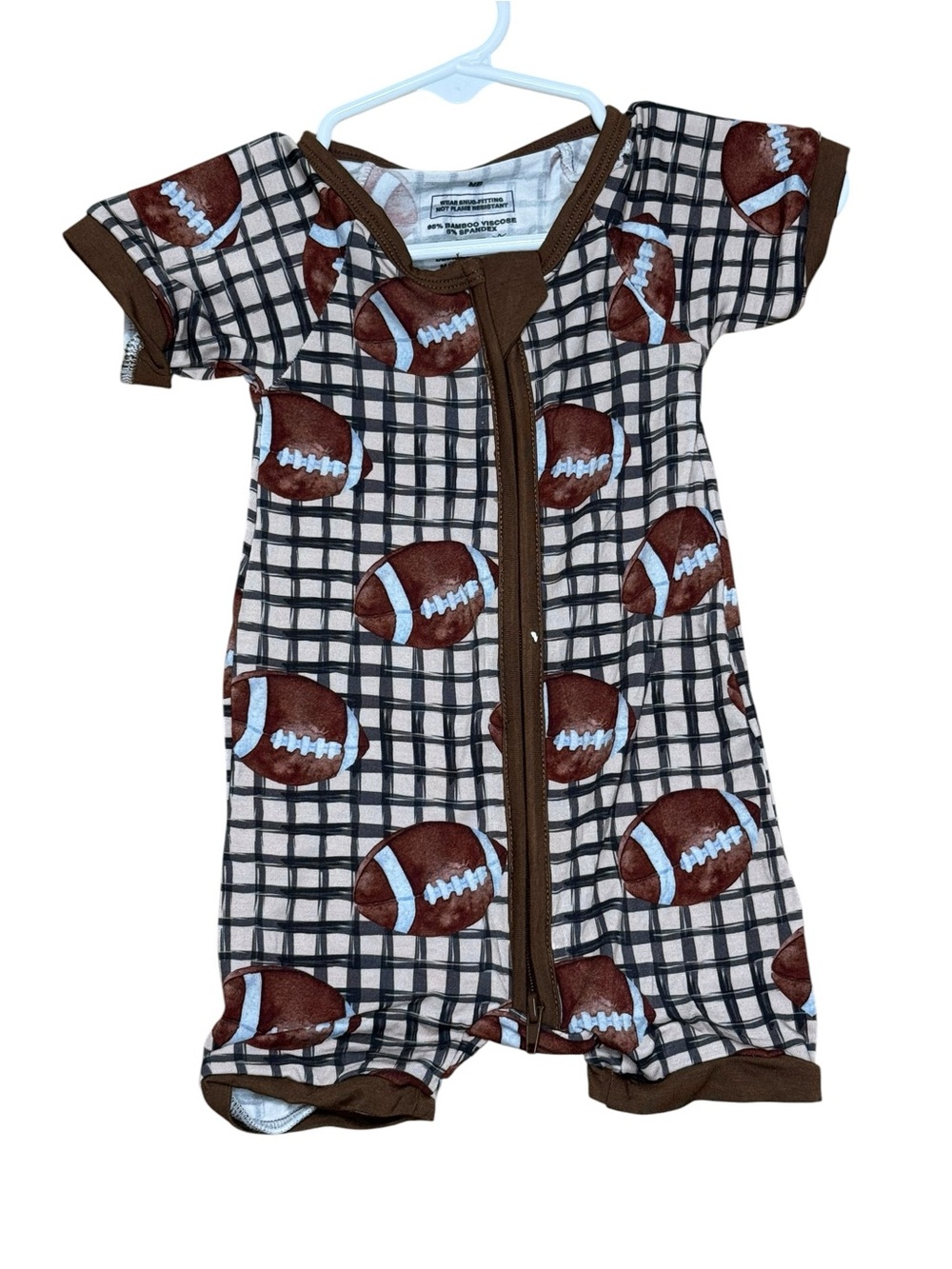 Kids Football-Print Short Sleeve One-Piece Romper - Brown